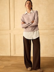 Neutral Gem Button Supersoft Knitted Long Sleeve Shirt Layer Jumper - Image 2 of 9