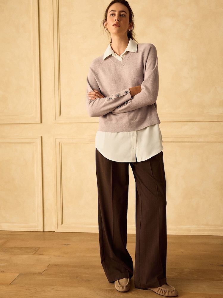 Neutral Gem Button Supersoft Knitted Long Sleeve Shirt Layer Jumper - Image 2 of 9 Neutral Gem Button Supersoft Knitted Long Sleeve Shirt Layer Jumper - Image 2 of 9