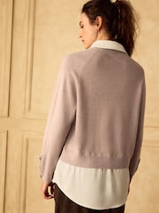 Neutral Gem Button Supersoft Knitted Long Sleeve Shirt Layer Jumper - Image 4 of 9