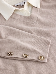 Neutral Gem Button Supersoft Knitted Long Sleeve Shirt Layer Jumper - Image 8 of 9
