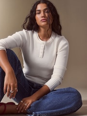 Ecru Supersoft Long Sleeve Henley Layer Top - Image 1 of 7
