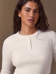 Ecru Supersoft Long Sleeve Henley Layer Top - Image 4 of 7
