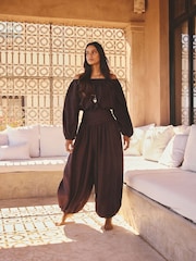AIYLA Chocolate Brown Balloon Trousers - Image 2 of 5