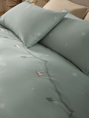 Sage Green Christmas Wreath Embroidery Duvet Cover and Pillowcase Set - Image 1 of 4