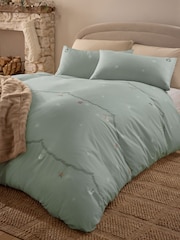 Sage Green Christmas Wreath Embroidery Duvet Cover and Pillowcase Set - Image 3 of 4