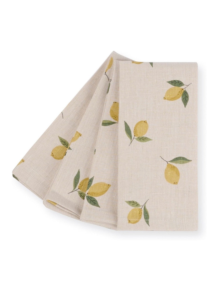 Sophie Allport Set of 4 Natural Lemons Linen Napkins - Image 3 of 3