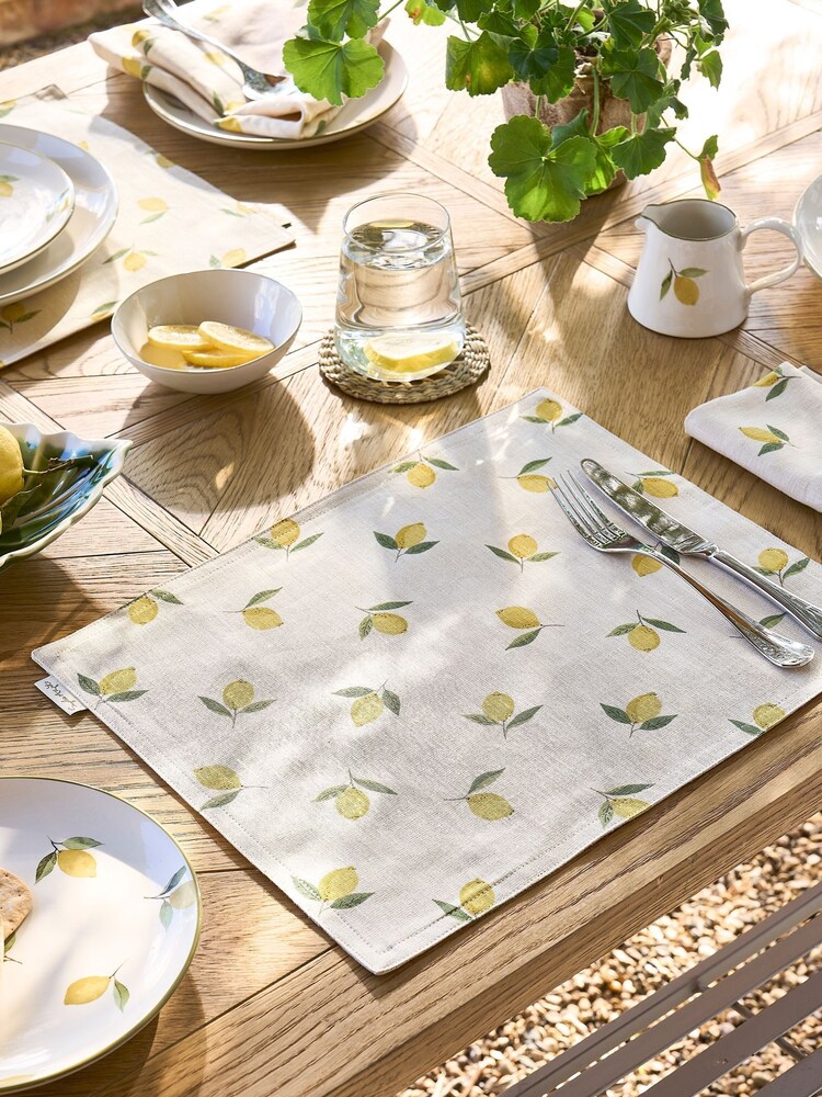 Sophie Allport Set of 2 Lemons Linen Washable Placemats - Afbeelding 1 van 3 Sophie Allport Set of 2 Lemons Linen Washable Placemats - Afbeelding 1 van 3