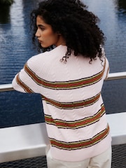 Pink/Green Supersoft Cable Knit V-Neck Mid Length Jumper - Image 4 of 5