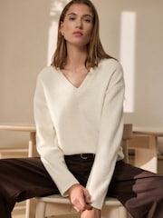 Ecru Merino Wool N.Premium V-Neck Jumper - Image 1 of 7