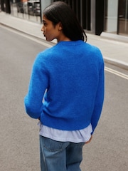 Cobalt Blue Dog Graphic - Long Sleeve Crew Neck Knitted Jumper - Bild 5 von 9