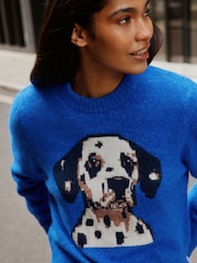 Cobalt Blue Dog Graphic - Long Sleeve Crew Neck Knitted Jumper - Bild 6 von 9