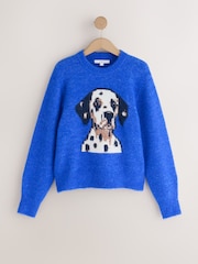 Cobalt Blue Dog Graphic - Long Sleeve Crew Neck Knitted Jumper - Bild 7 von 9