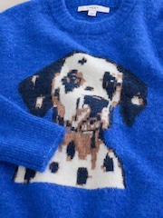 Cobalt Blue Dog Graphic - Long Sleeve Crew Neck Knitted Jumper - Bild 8 von 9