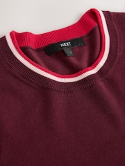 Berry Red Argyle Cotton Rich Soft Touch Long Sleeve Crew Neck Jumper - Image 8 of 8