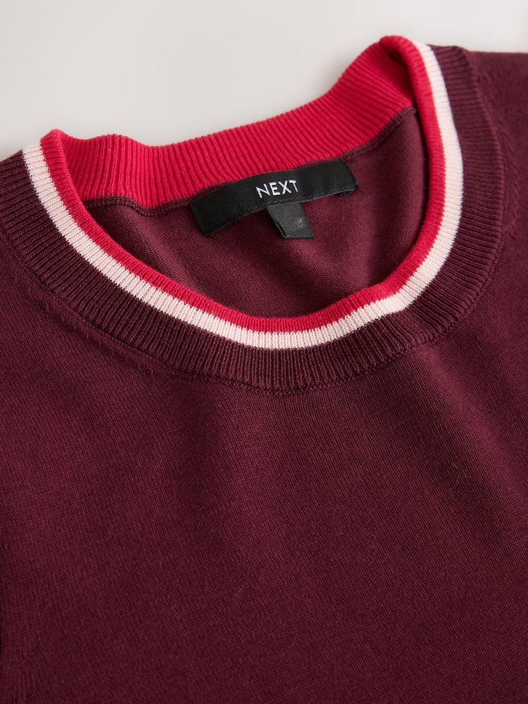 Berry Red Argyle Cotton Rich Soft Touch Long Sleeve Crew Neck Jumper - Image 8 of 8 Berry Red Argyle Cotton Rich Soft Touch Long Sleeve Crew Neck Jumper - Image 8 of 8