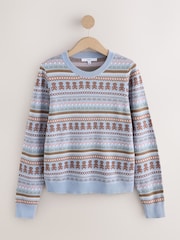 Blue/Brown Fairisle Soft Touch Long Sleeve Crew Neck Jumper - Image 1 of 3