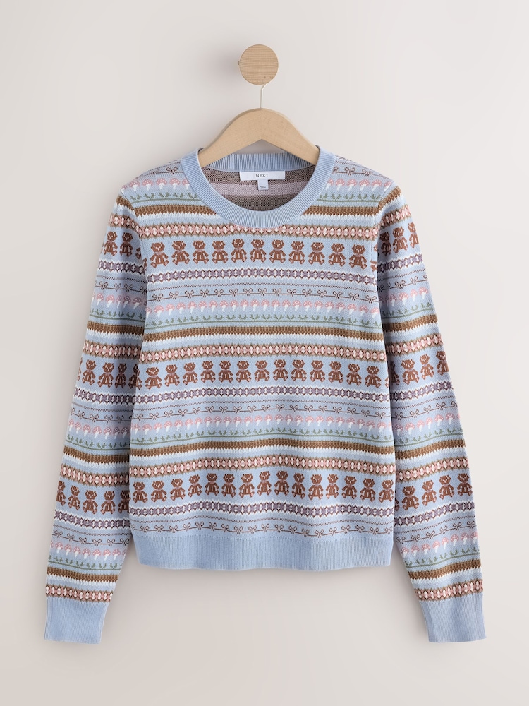 Blue/Brown Fairisle Soft Touch Long Sleeve Crew Neck Jumper - Image 1 of 3 Blue/Brown Fairisle Soft Touch Long Sleeve Crew Neck Jumper - Image 1 of 3