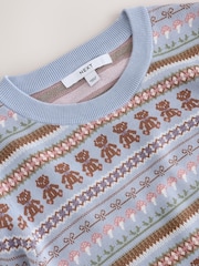Blue/Brown Fairisle Soft Touch Long Sleeve Crew Neck Jumper - Image 2 of 3