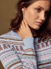 Blue/Brown Fairisle Cotton Rich Soft Touch Long Sleeve Crew Neck Jumper - Image 4 of 7