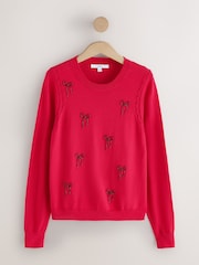 Nœuds rouges ornés - Pull Col rond en coton riche en coton doux à Manches longues - Image 6 de 8