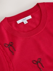 Nœuds rouges ornés - Pull Col rond en coton riche en coton doux à Manches longues - Image 7 de 8