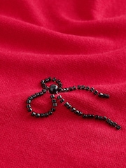 Nœuds rouges ornés - Pull Col rond en coton riche en coton doux à Manches longues - Image 8 de 8