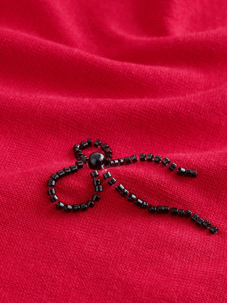 Nœuds rouges ornés - Pull Col rond en coton riche en coton doux à Manches longues - Image 8 de 8 Nœuds rouges ornés - Pull Col rond en coton riche en coton doux à Manches longues - Image 8 de 8