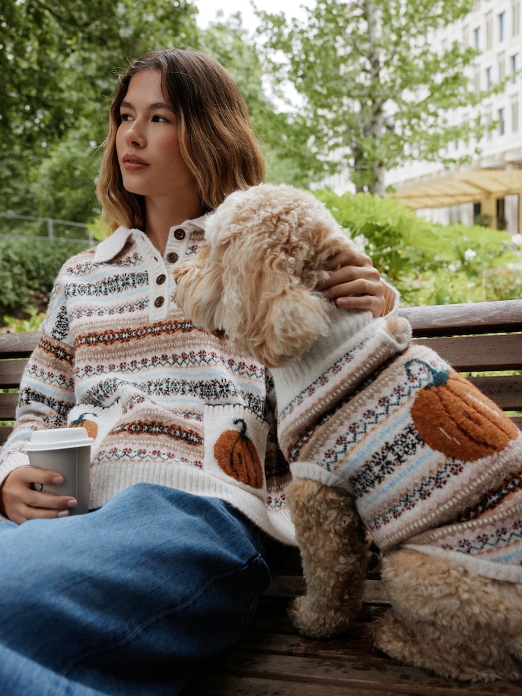 Autumn Pumpkin Fairisle Knitted Long Sleeve Polo Jumper - Image 1 of 6