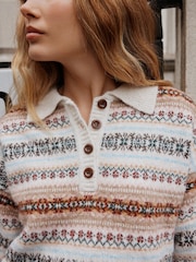 Autumn Pumpkin Fairisle Knitted Long Sleeve Polo Jumper - Image 5 of 6