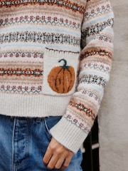 Autumn Pumpkin Fairisle Knitted Long Sleeve Polo Jumper - Image 6 of 6