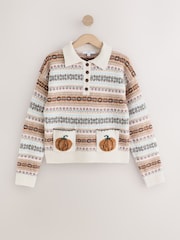 Autumn Pumpkin Fairisle Knitted Long Sleeve Polo Jumper - Image 7 of 10