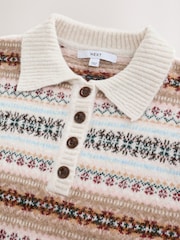 Autumn Pumpkin Fairisle Knitted Long Sleeve Polo Jumper - Image 8 of 10