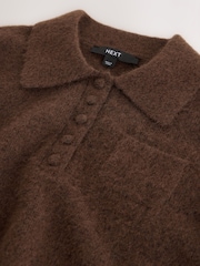 Brown Short Sleeve Knitted Polo Top With Wool - Image 9 of 9