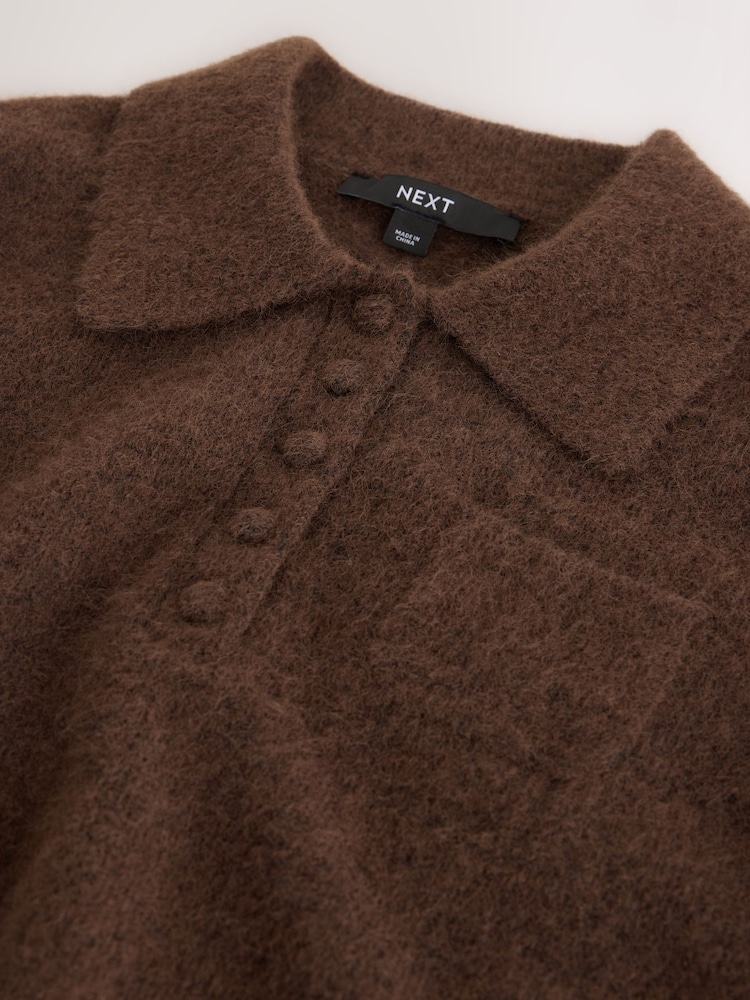 Brown Short Sleeve Knitted Polo Top With Wool - Image 9 of 9 Brown Short Sleeve Knitted Polo Top With Wool - Image 9 of 9