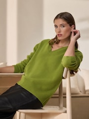 Green Merino Wool N.Premium V-Neck Jumper - Image 3 of 8