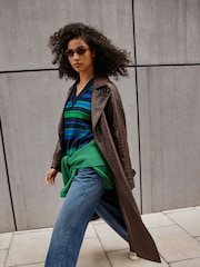 Navy/Green Stripe Long Sleeve VNeck Relaxed Jumper - Image 4 of 9