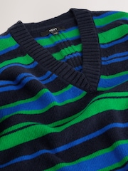 Navy/Green Stripe Long Sleeve VNeck Relaxed Jumper - Image 9 of 9