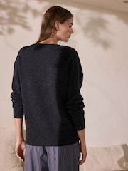 Charcoal Grey Merino Wool N.Premium V-Neck Jumper - Image 3 of 7