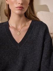 Charcoal Grey Merino Wool N.Premium V-Neck Jumper - Image 4 of 7