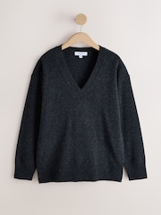 Charcoal Grey Merino Wool N.Premium V-Neck Jumper - Image 5 of 7
