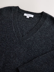 Charcoal Grey Merino Wool N.Premium V-Neck Jumper - Image 7 of 7