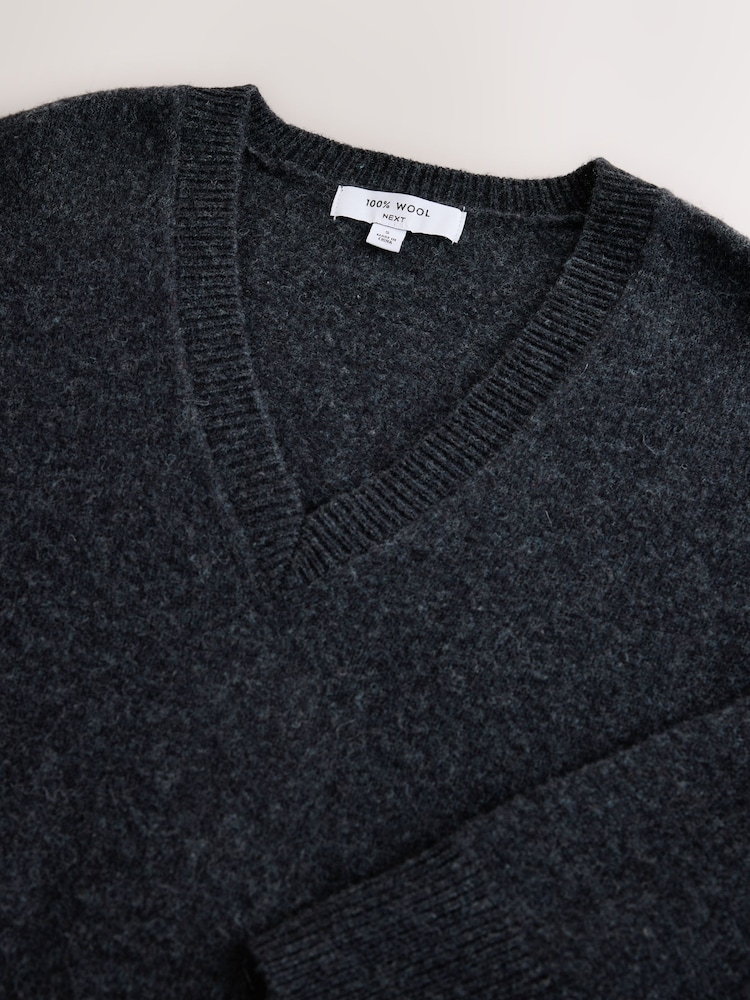 Charcoal Grey Merino Wool N.Premium V-Neck Jumper - Image 7 of 7