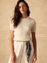 Ecru Cable Knit Short Sleeve Jumper - Image 2 of 7