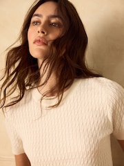 Ecru Cable Knit Short Sleeve Jumper - Image 4 of 7