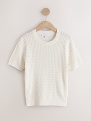 Ecru Cable Knit Short Sleeve Jumper - Image 5 of 7