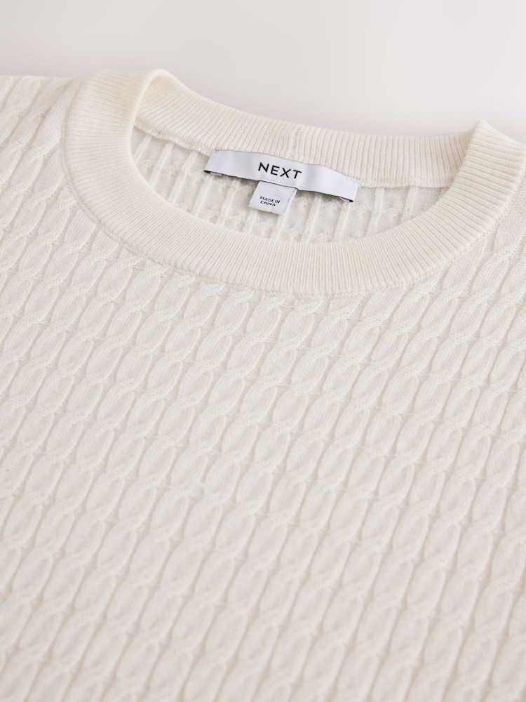 Ecru Cable Knit Short Sleeve Jumper - Image 7 of 7