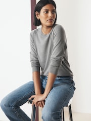 Grey Cotton Rich Soft Touch Long Sleeve Crew Neck Jumper - Image 2 of 8