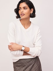 Ecru Supersoft V-Neck Long Sleeve Jumper - Image 1 of 8