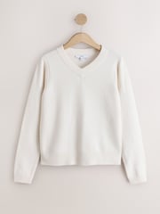 Ecru Supersoft V-Neck Long Sleeve Jumper - Image 6 of 8