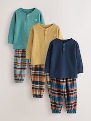 Navy/Ochre/Teal Check Woven Bottom Pyjamas 3 Pack (9mths-12yrs) - Image 1 of 7